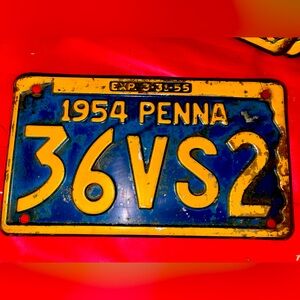 Pennsylvania 1954 License Plate. 36VS2